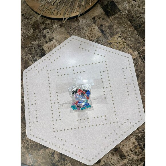 Hexagonal Cribbage Board With Pegs Set - Durable Wood Construction - Unique Desi - Picture 3 of 4